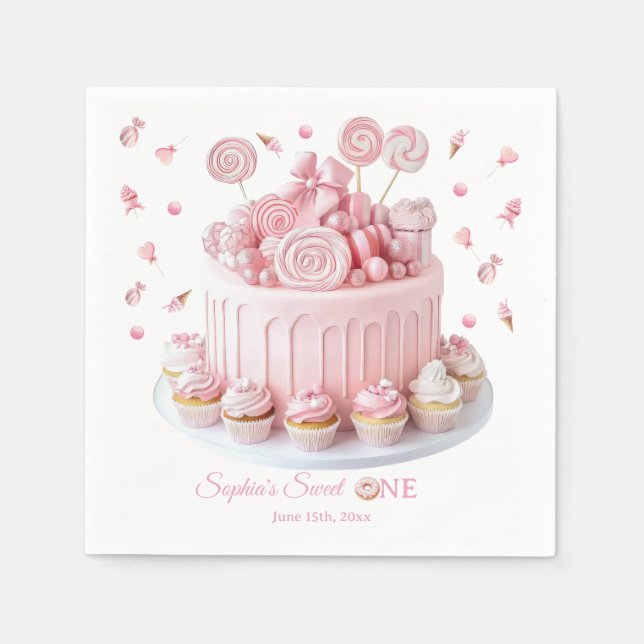 Pink Sweet One Birthday Napkins Serviette (Vorderseite)