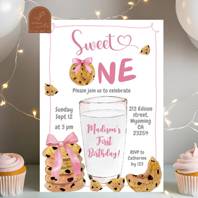 Pink Sweet One Birthday Party Illustration Einladung (Von Creator hochgeladen)