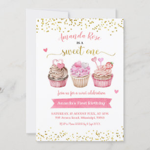 Pink Sweet One Girl Anniversaire Invitation
