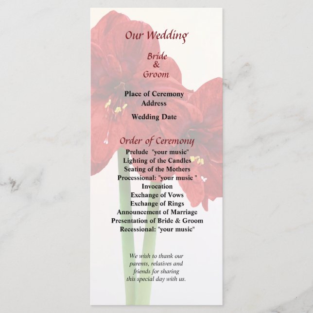 Pink Sweet Pea Heart Wedding Program Programm (Vorderseite)