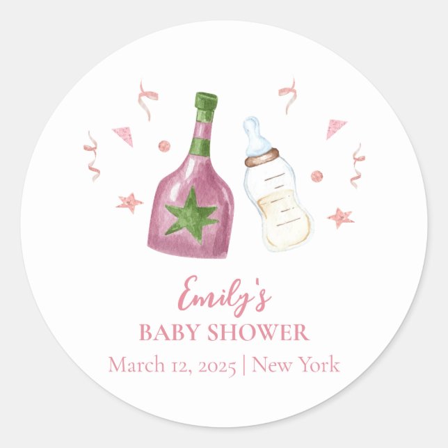 Pink Sweet Poppin Champagner Flaschen Babydusche Runder Aufkleber (Vorderseite)