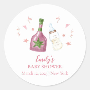 Pink Sweet Poppin Champagner Flaschen Babydusche Runder Aufkleber