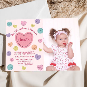 Pink Sweetheart Candy Valentine Birthday Foto Einladung