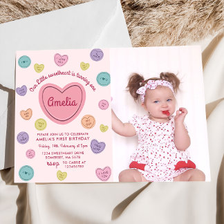 Pink Sweetheart Candy Valentine Birthday Foto Einladung