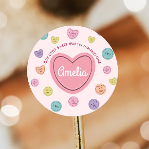 Pink Sweetheart Candy Valentine Geburtstagsticker Runder Aufkleber