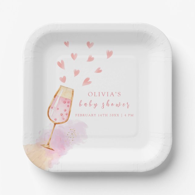 Pink Sweetheart Champagne Valentines Baby Dusche Pappteller (Vorderseite)