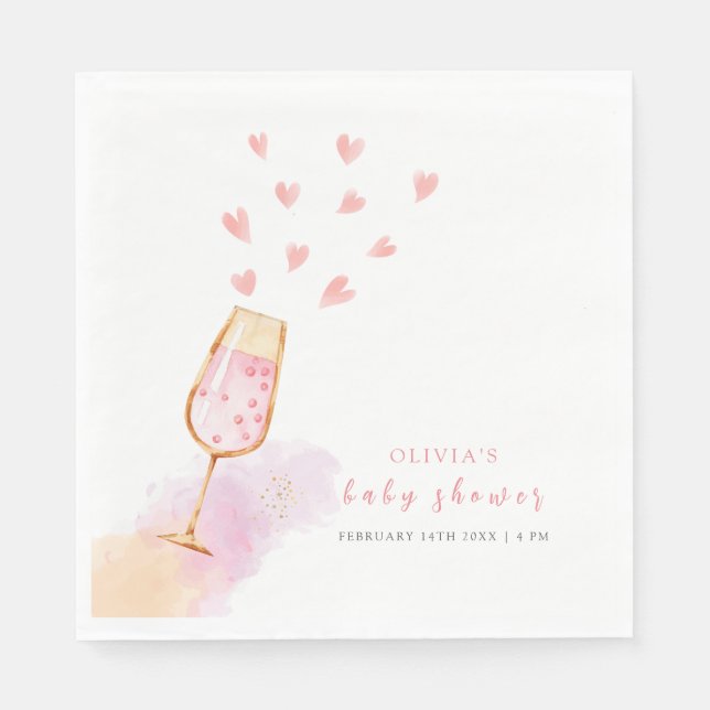 Pink Sweetheart Champagne Valentines Baby Dusche Serviette (Vorderseite)