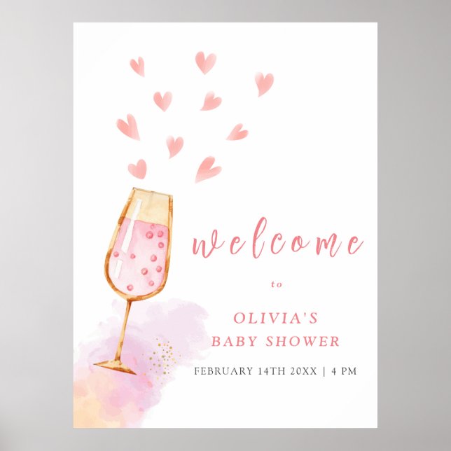 Pink Sweetheart Champagner Begrüßung Baby Dusche Poster (Vorne)