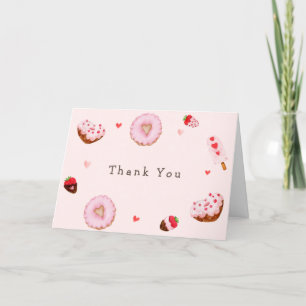 Pink Sweetheart Donuts Valentines Baby Dusche Dankeskarte