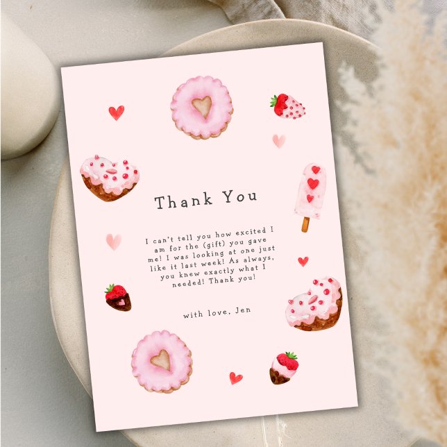 Pink Sweetheart Donuts Valentines Baby Dusche Dankeskarte (Pink Sweetheart Donuts Valentines Baby Shower Thank You Card)