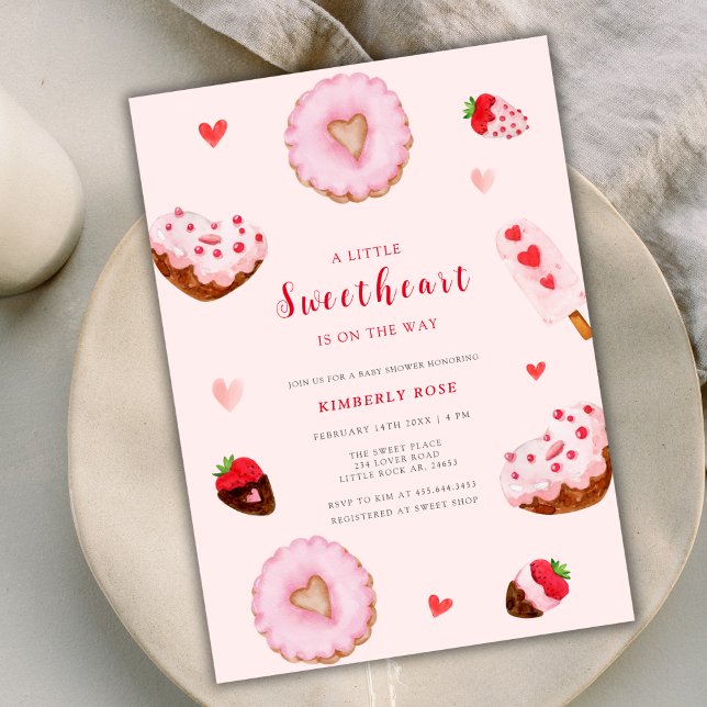 Pink Sweetheart Donuts Valentines Baby Dusche Einladung (Pink Sweetheart Donuts Valentines Baby Shower Invitation)