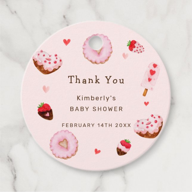 Pink Sweetheart Donuts Valentines Baby Dusche Geschenkanhänger (Vorderseite)
