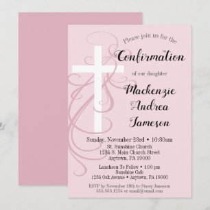 Pink Swirl Cross Confirmation Invitation Girl