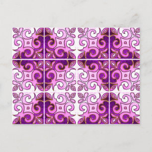 Pink Swirl Inspiriert von portugiesischer Azulejos Postkarte