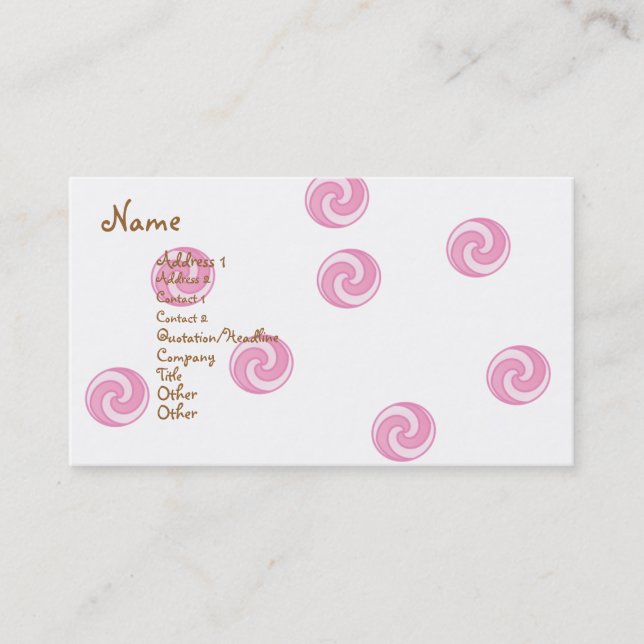 Pink Swirl Kuchen Visitenkarte (Vorderseite)