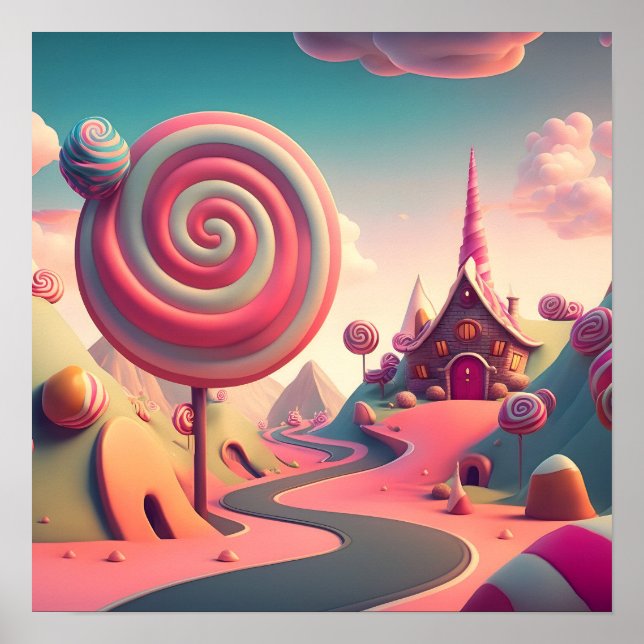 Pink Swirl Lollipop Candy Land House Poster (Vorne)