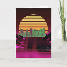Pink Synthwave Greetings Card Feiertagskarte