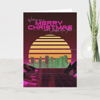 Pink Synthwave Weihnachtskarte Feiertagskarte