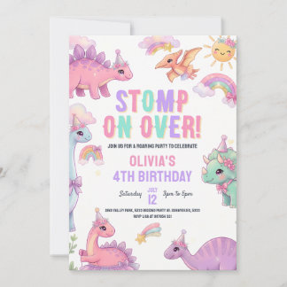 Pink T-Rex Dinosaur 3. Geburtstag Einladung