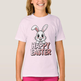 Pink T-Shirt Happy Easter White Bunny