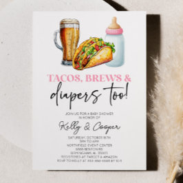 Pink Tacos Brews and Diapers auch! Babyparty Einladung