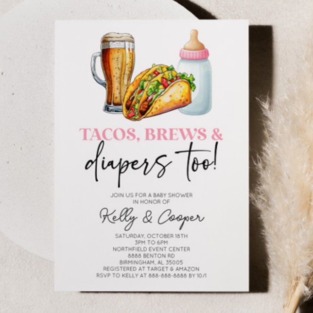 Pink Tacos Brews and Diapers auch! Babyparty Einladung (Von Creator hochgeladen)