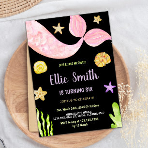 Pink Tail Little Mermaid Invitations d'anniversair
