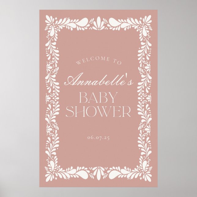 Pink Talavera Tile Fiesta Baby Dusche Empfang Poster (Vorne)