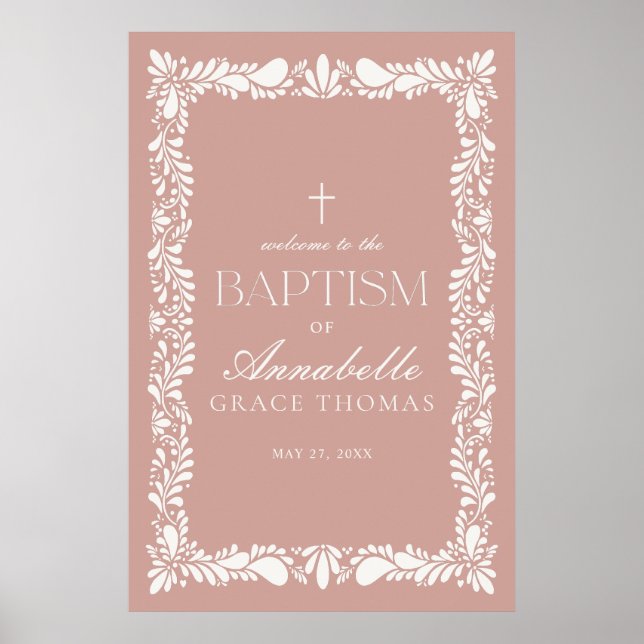 Pink Talavera Tile Spanish Fiesta Taufe Willkommen Poster (Vorne)