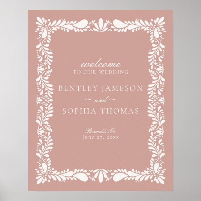 Pink Talavera Tile Spanish Fiesta Wedding Willkomm Poster (Vorne)