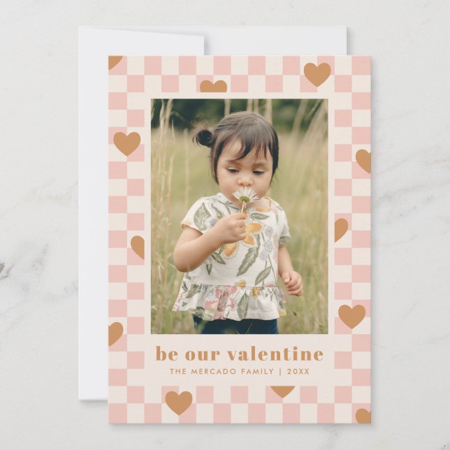 Pink Tan Checkerboard Hearts Carte Saint-Valentin (Devant)
