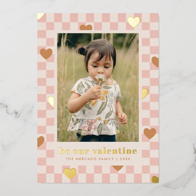 Pink Tan Checkerboard Hearts Carte Saint-Valentin (Recto)