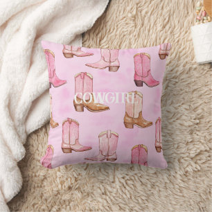 Pink Tan Cowgirl Boots Birthday Kissen