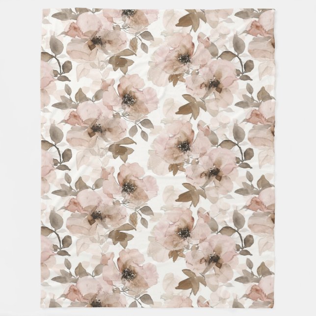 Pink Tan Floral Western Floral Fleecedecke (Vorderseite)