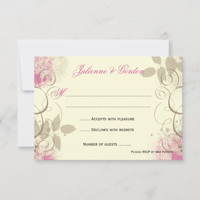 Pink Tan Grunge Wirbel Blätter Antwortkarten RSVP Karte (Vorderseite)