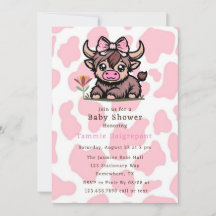 Pink Tan Highland Cow Girl Babydusche