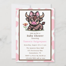 Pink Tan Highland Cow Girl Babydusche