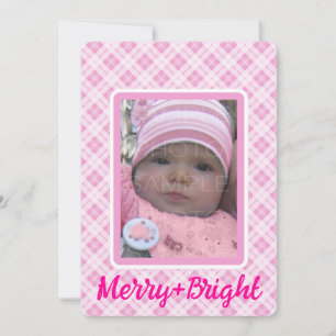 Pink Tartan Christmas Merry Bright Custom Foto Feiertagskarte