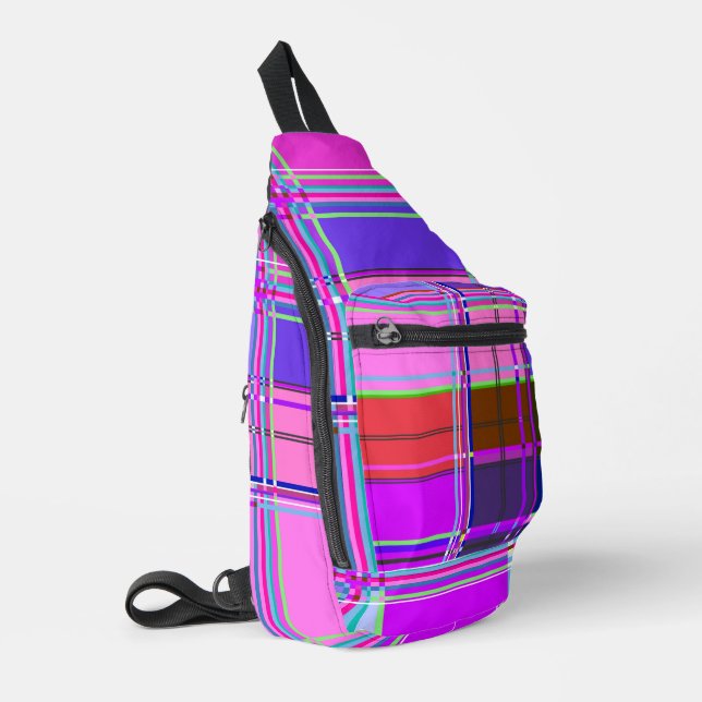 Pink tartan Fabric Pattern Cloth Madras Crossbody Bag (Linke Seite)