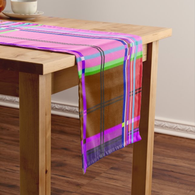 Pink tartan Fabric Pattern Cloth Madras Kurzer Tischläufer (Beispiel)