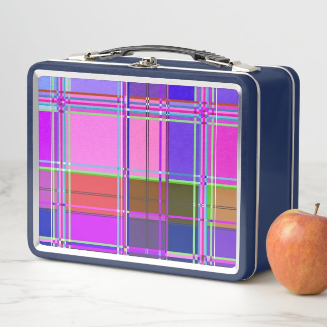 Pink tartan Fabric Pattern Cloth Madras Metall Brotdose (Beispiel)