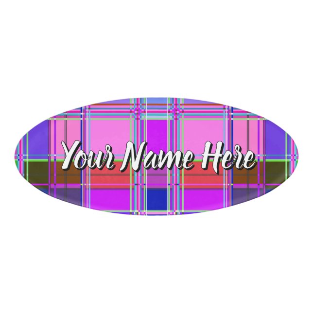 Pink tartan Fabric Pattern Cloth Madras Namenschild (Vorderseite)