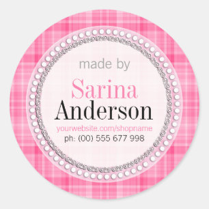 Pink Tartan Muster, hergestellt durch Etikettenkle Runder Aufkleber