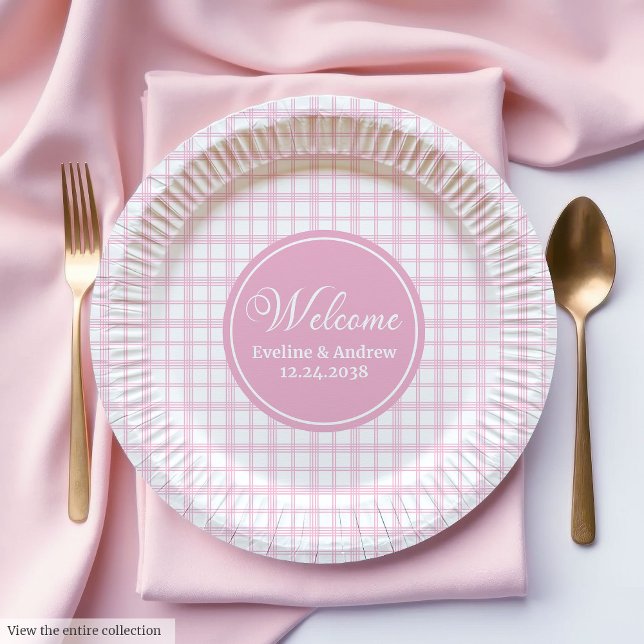 Pink Tartan Paper Plates Chic Custom Name Birthday Pappteller (Pink Tartan Paper Plates Chic Custom Name Birthday)