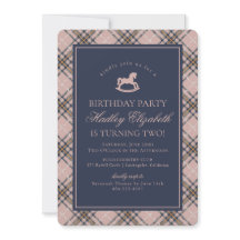 Pink Tartan Plaid Classic Rocking Horse Birthday