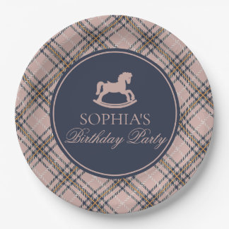 Pink Tartan Plaid Rocking Horse Birthday Party Pappteller