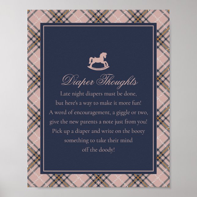Pink Tartan Plaid Rocking Horse Diaper Thoughts Poster (Vorne)