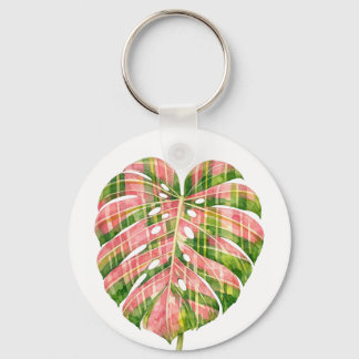Pink Tartan Scottish Monstera Watercolour Botanic Schlüsselanhänger