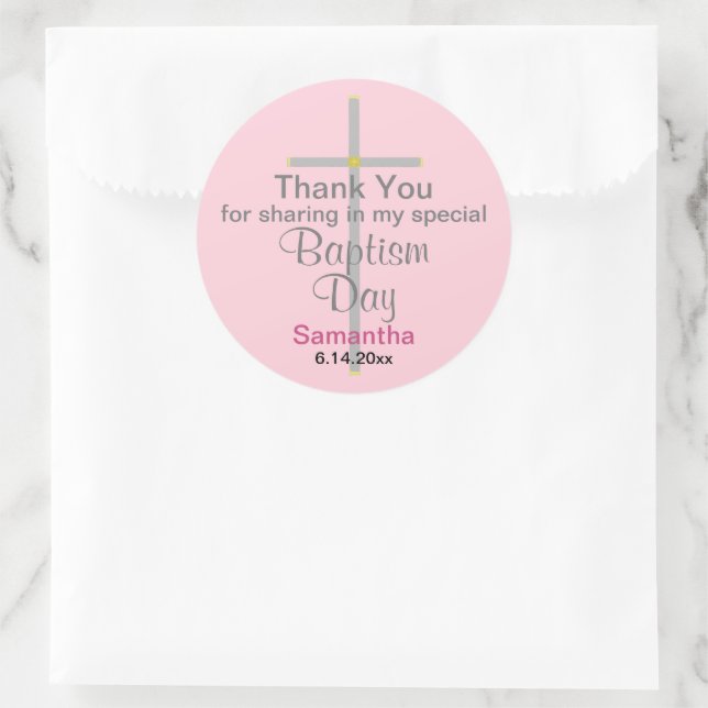 Pink Taufe Tochter Silver Cross Vielen Dank Runder Aufkleber (Tasche)