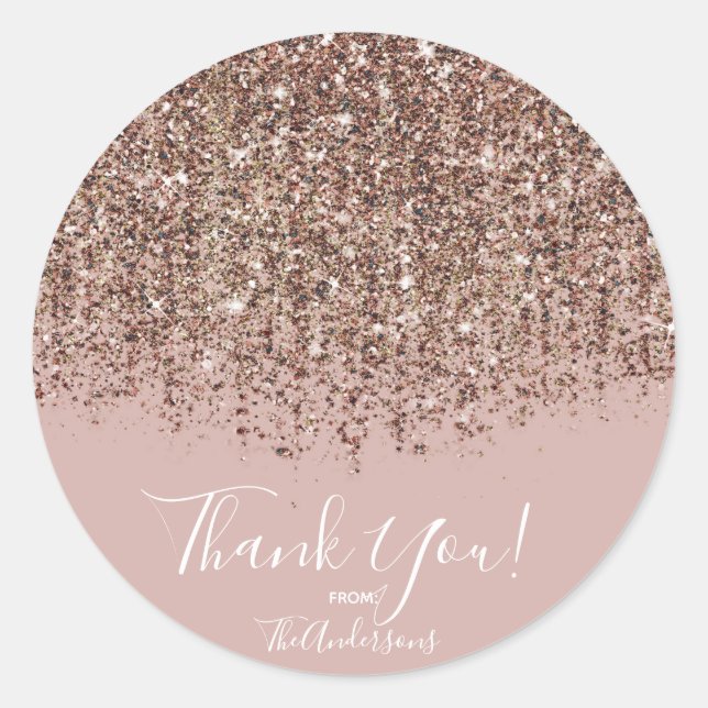 Pink Taupe Bronze Gold Glitzer Glam Gastgeschenk Runder Aufkleber (Vorderseite)